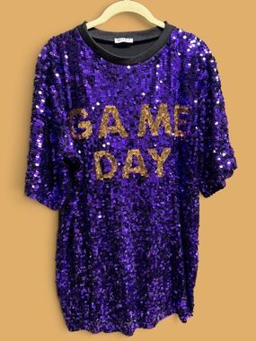 WHY DRESS Purple Gold Sequin GAME DAY Dress LSU One Size